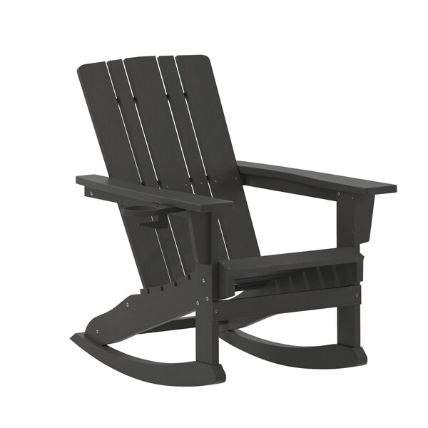 Flash Furniture Black Adirondack Rocking Chair with Cupholder LE-HMP-1045-31-BK-GG - main